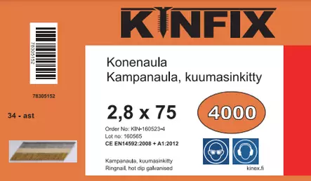 KINFIX KONENAULA 34AST 75X2.9 KUUMAS KAM - 34-asteiset kuumasinkityt konenaulat - 78305152 - 1