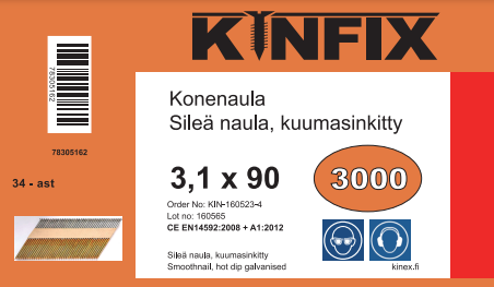 KINFIX KONENAULA 34AST 90X3.1 KUUMAS SIL - 34-asteiset kuumasinkityt konenaulat - 78305162 - 1